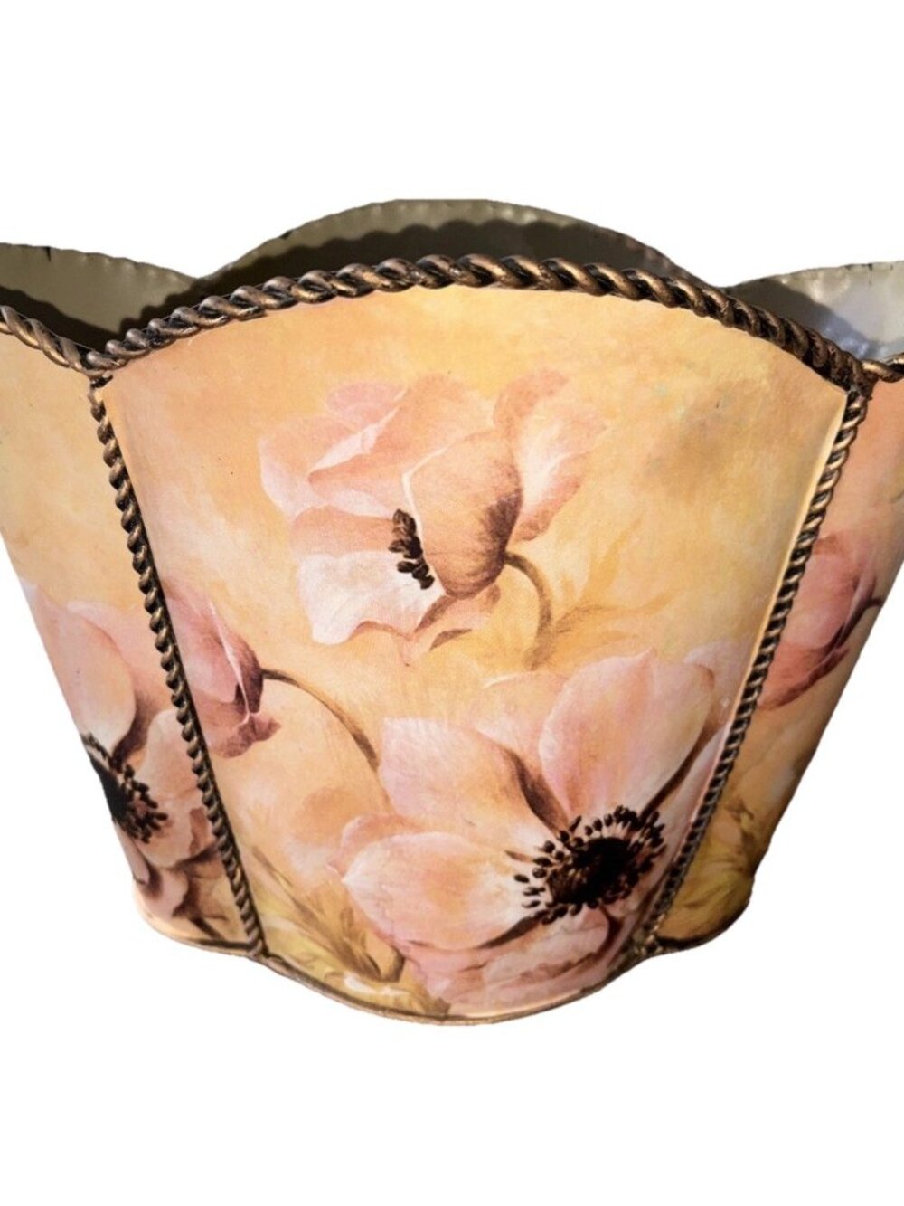 Vtg Tin Tole Cache Pot Planter Scalloped Hand-painted French Country Cottagecore